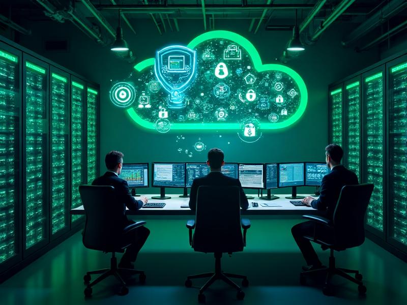 Professional IT technician monitoring network infrastructure with advanced cybersecurity systems